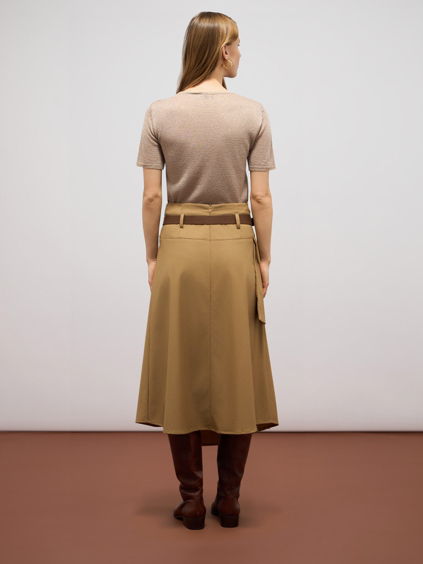 Jupe midi fluide en forme de A avec panneau image number 1