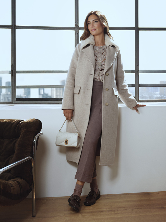 Palton lung din l&acirc;nă mixtă cu paiete