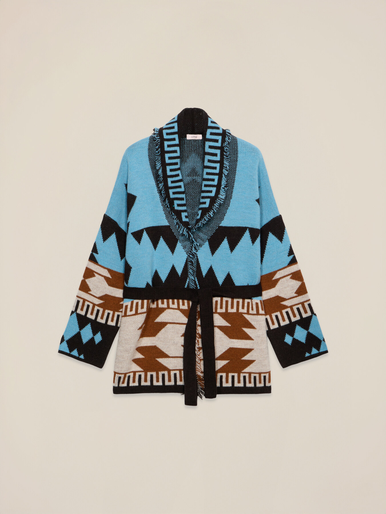 Jacquard cardigan with fringes