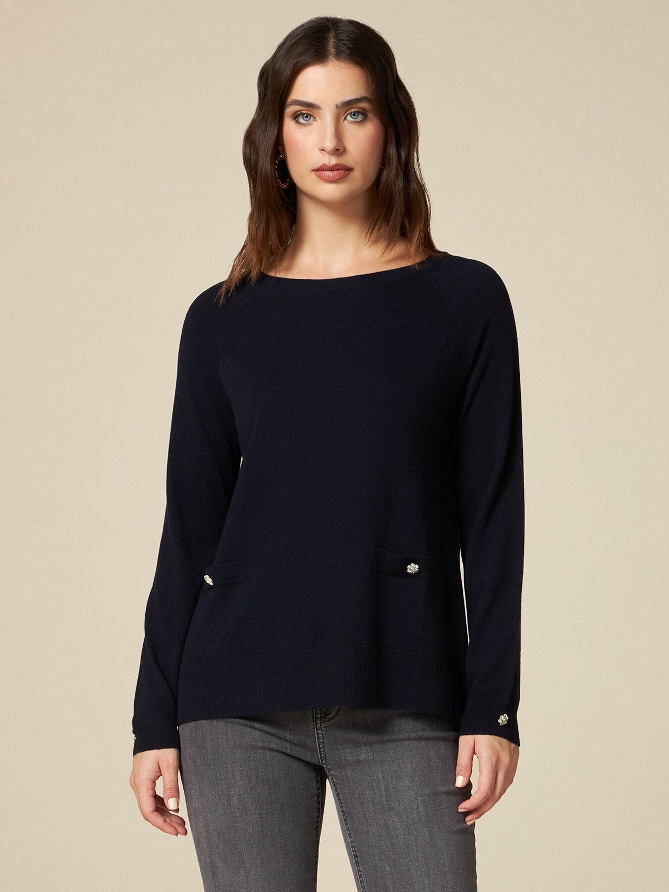 Cashmere blend sweater with jewel buttons image number 0