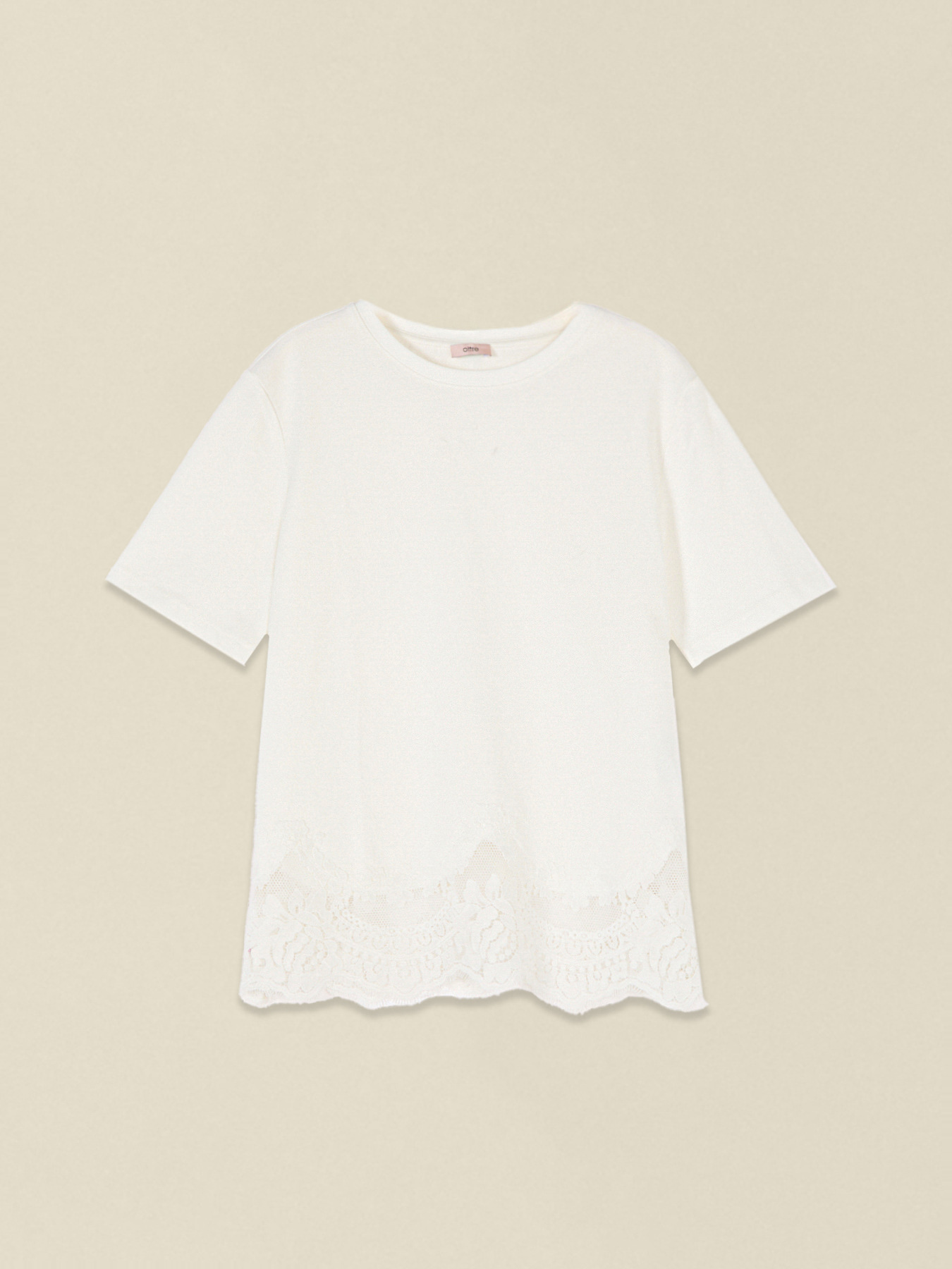 T-shirt in cotone con bordo in pizzo image number 3