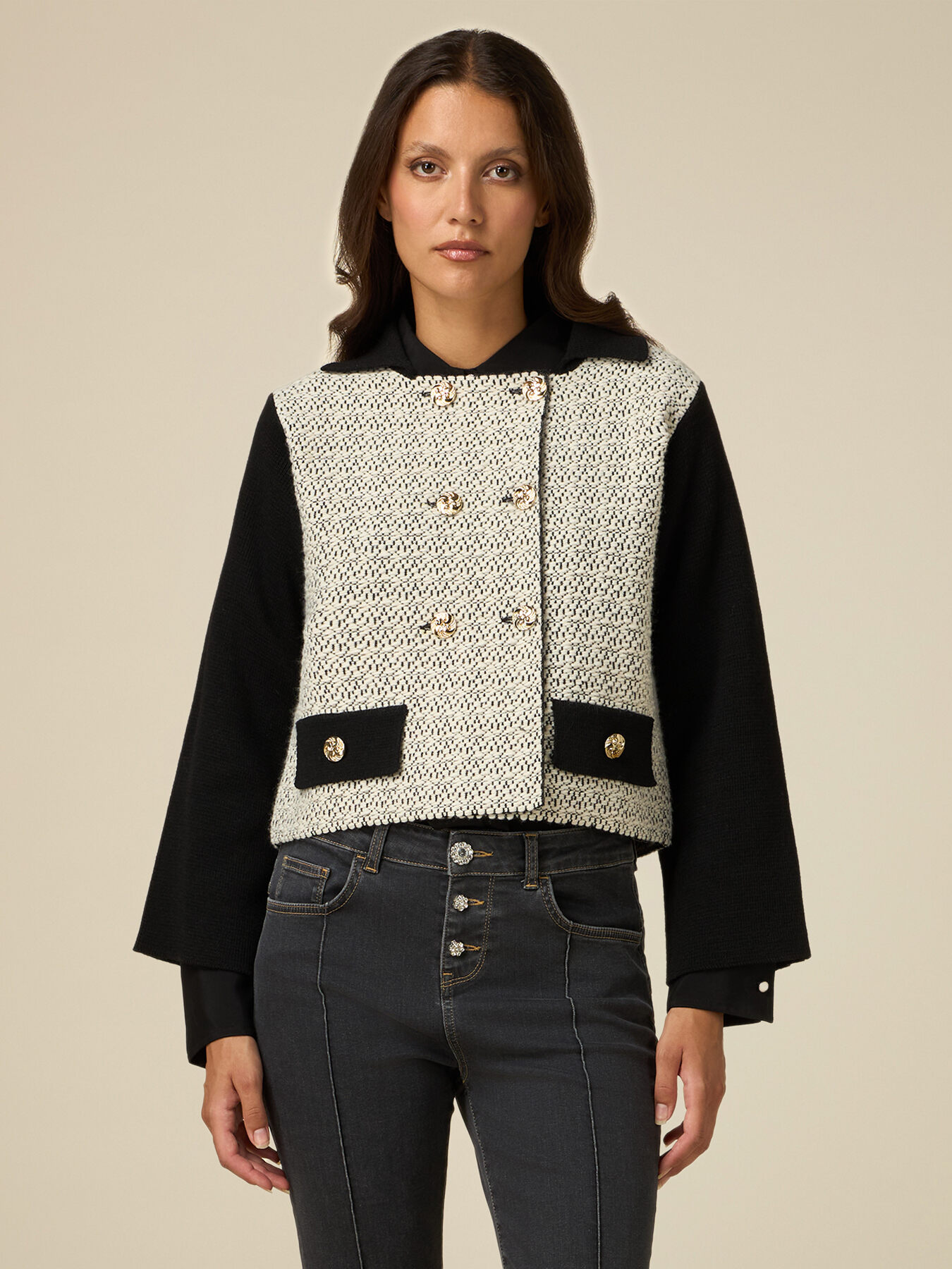 Wool blend knit boxy jacket image number 0