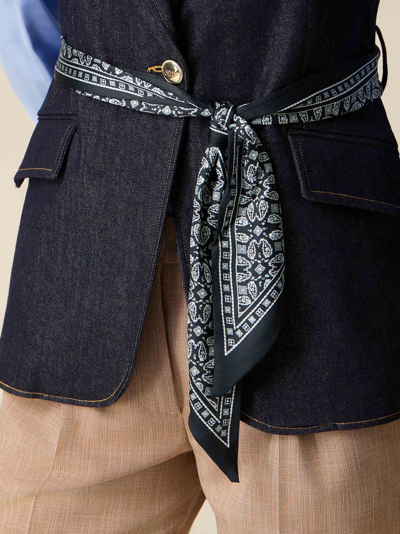 Denim vest with scarf belt image number 2
