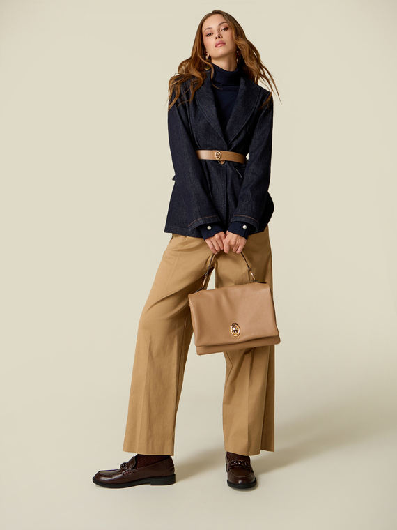 Pantaloni cropped din amestec de lyocell