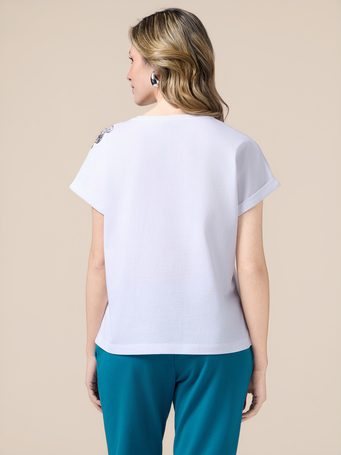 T-shirt in jersey con stampa e applicazioni image number 1