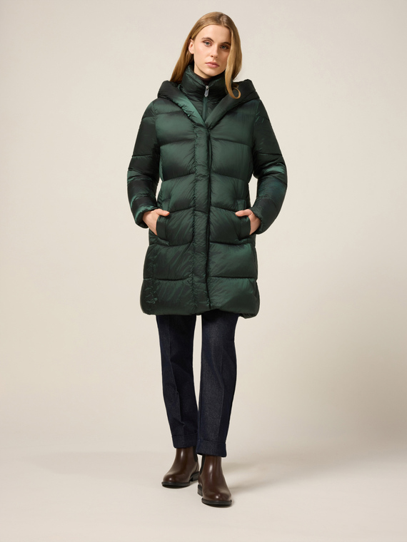 Langer Daunenjacke aus Nylon mit Kapuze