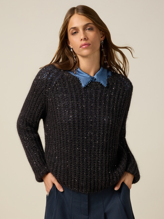 Maille mohair m&eacute;lang&eacute; avec paillettes