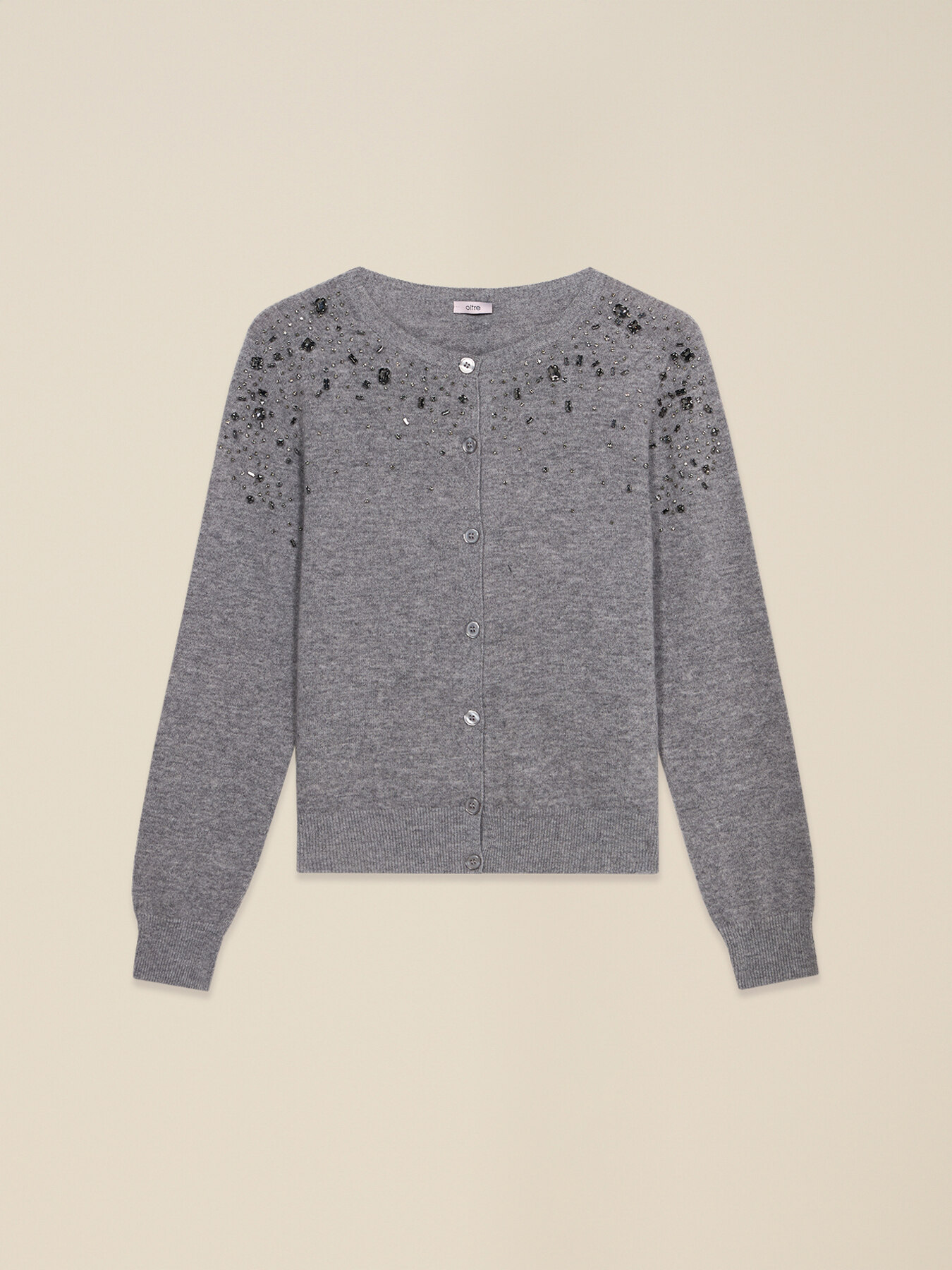 Pure wool cardigan with gemstone details image number 3