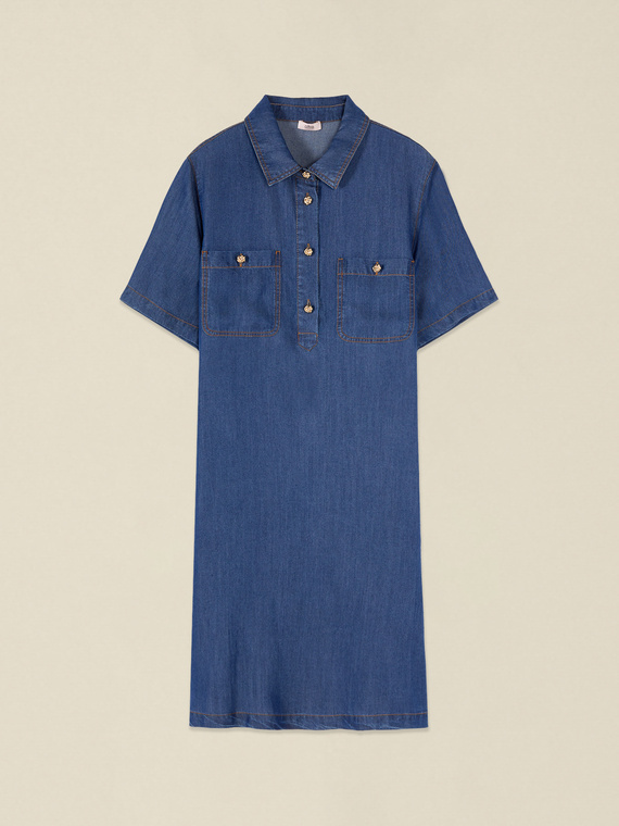 Vestito chemisier corto in tencel effetto denim