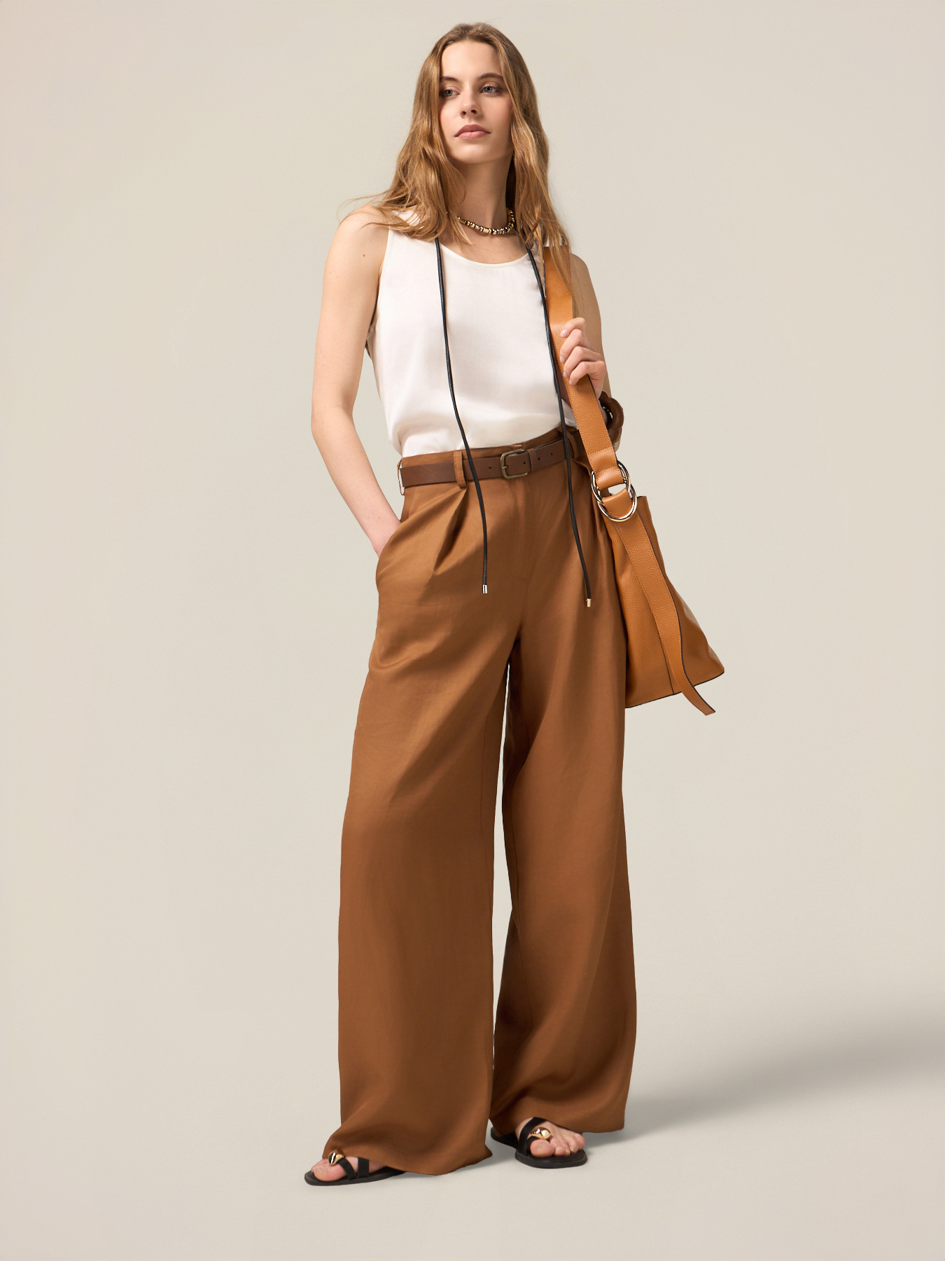 Pantaloni palazzo misto lino image number 0