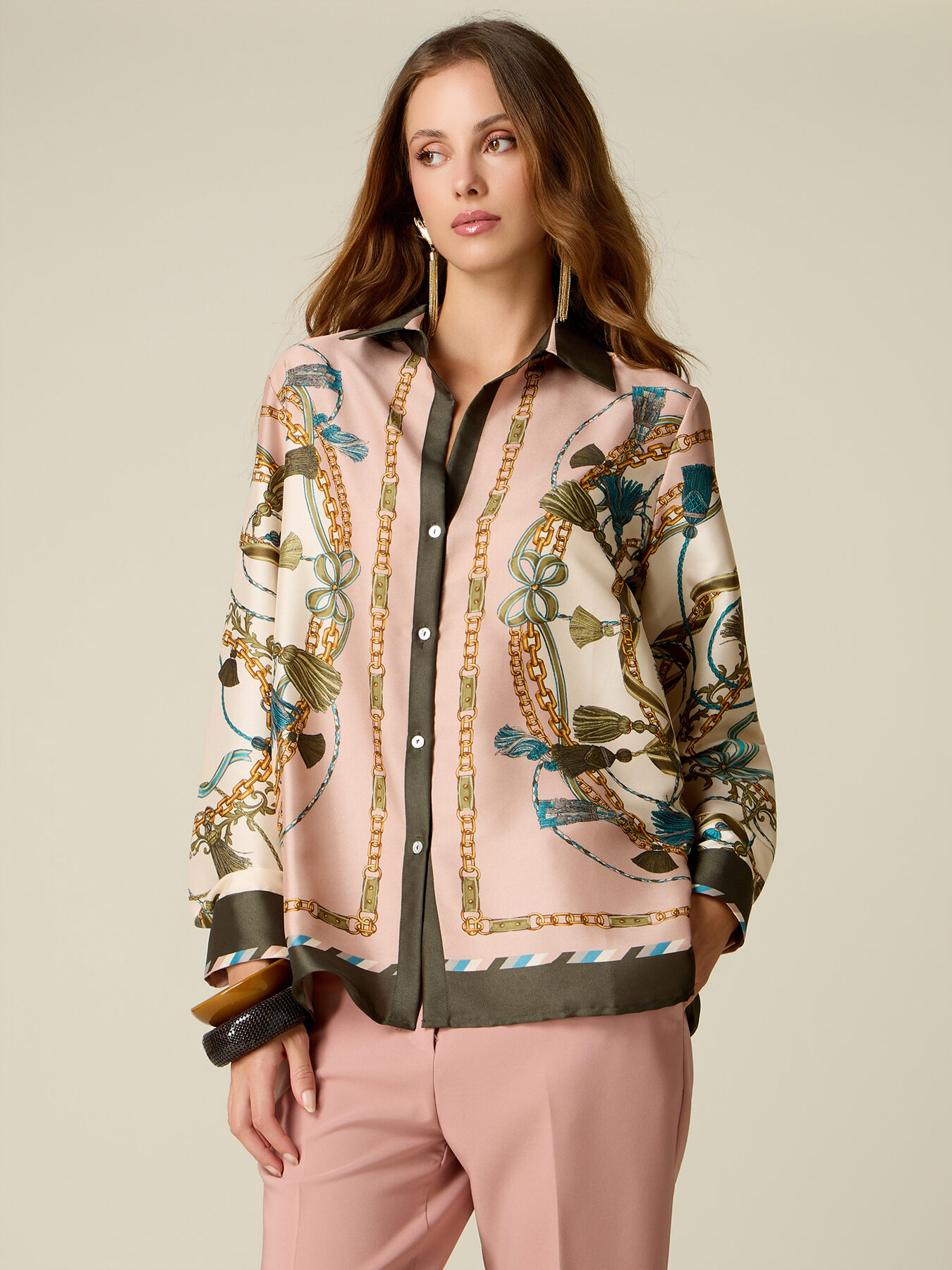 Mixed silk satin shirt with pattern image number 0