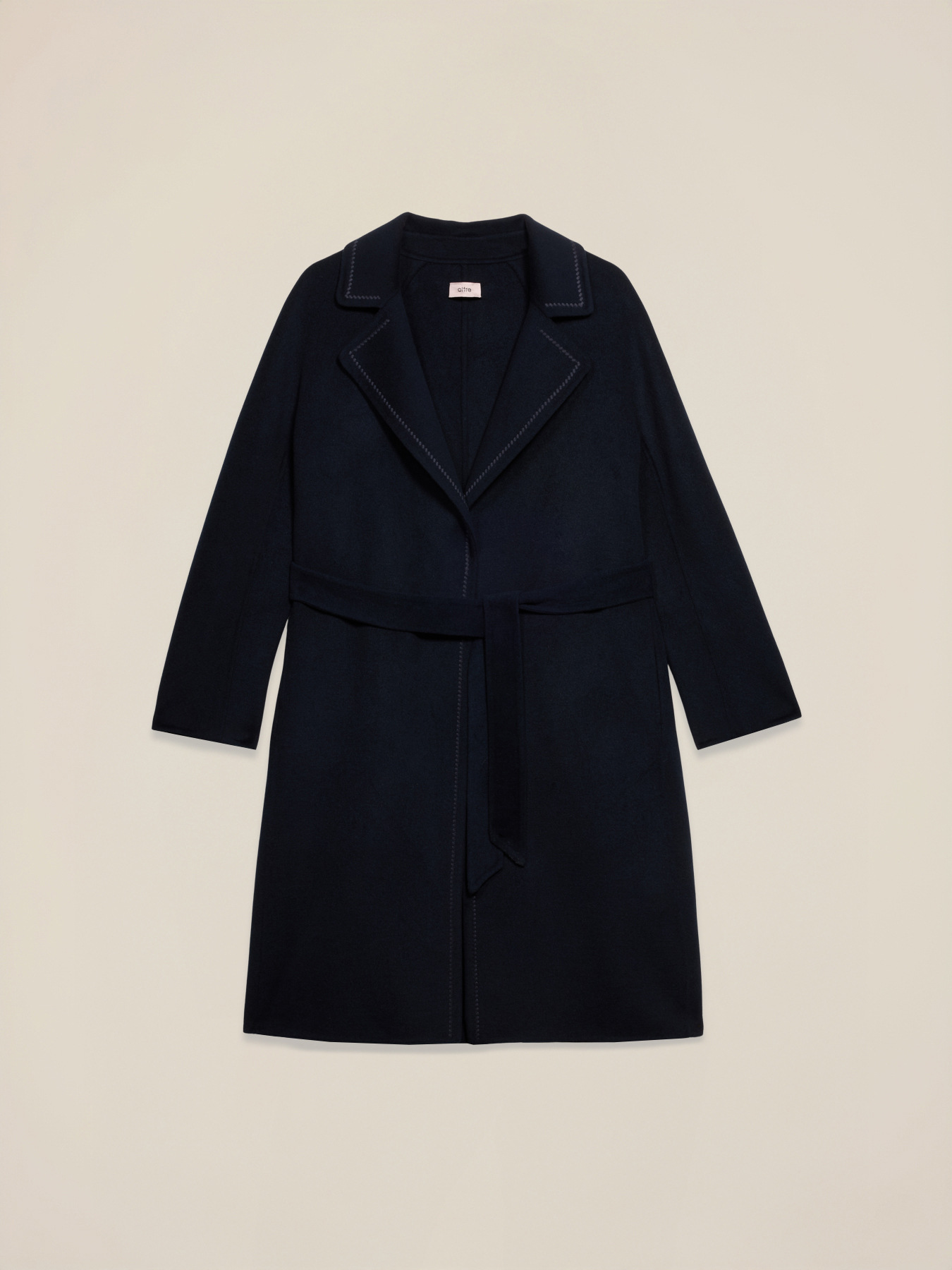 Manteau long en laine m&eacute;lang&eacute;e avec ceinture image number 4