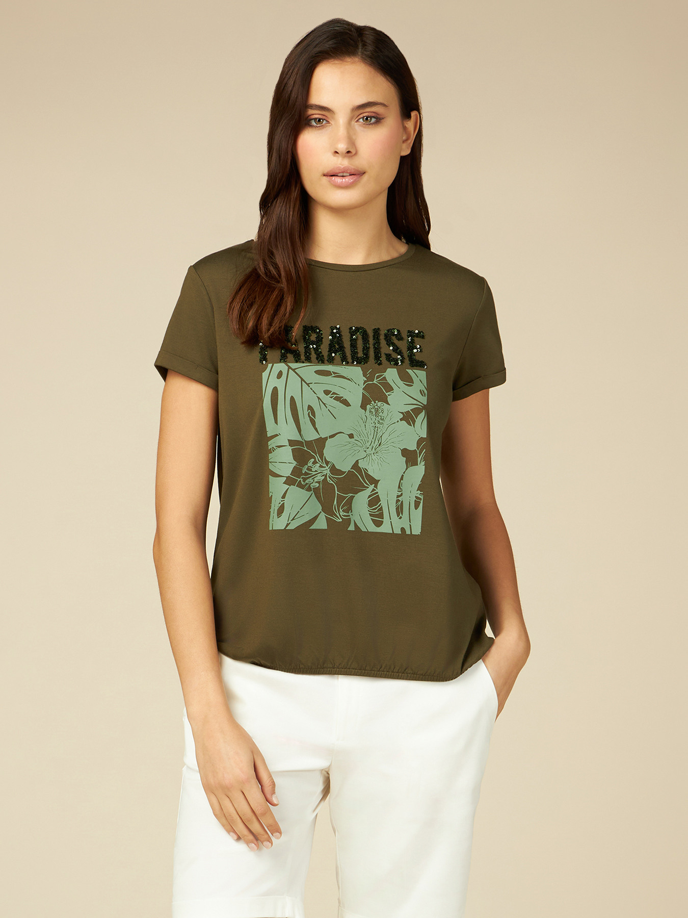 T-Shirt mit Aufdruck und Pailletten image number 0