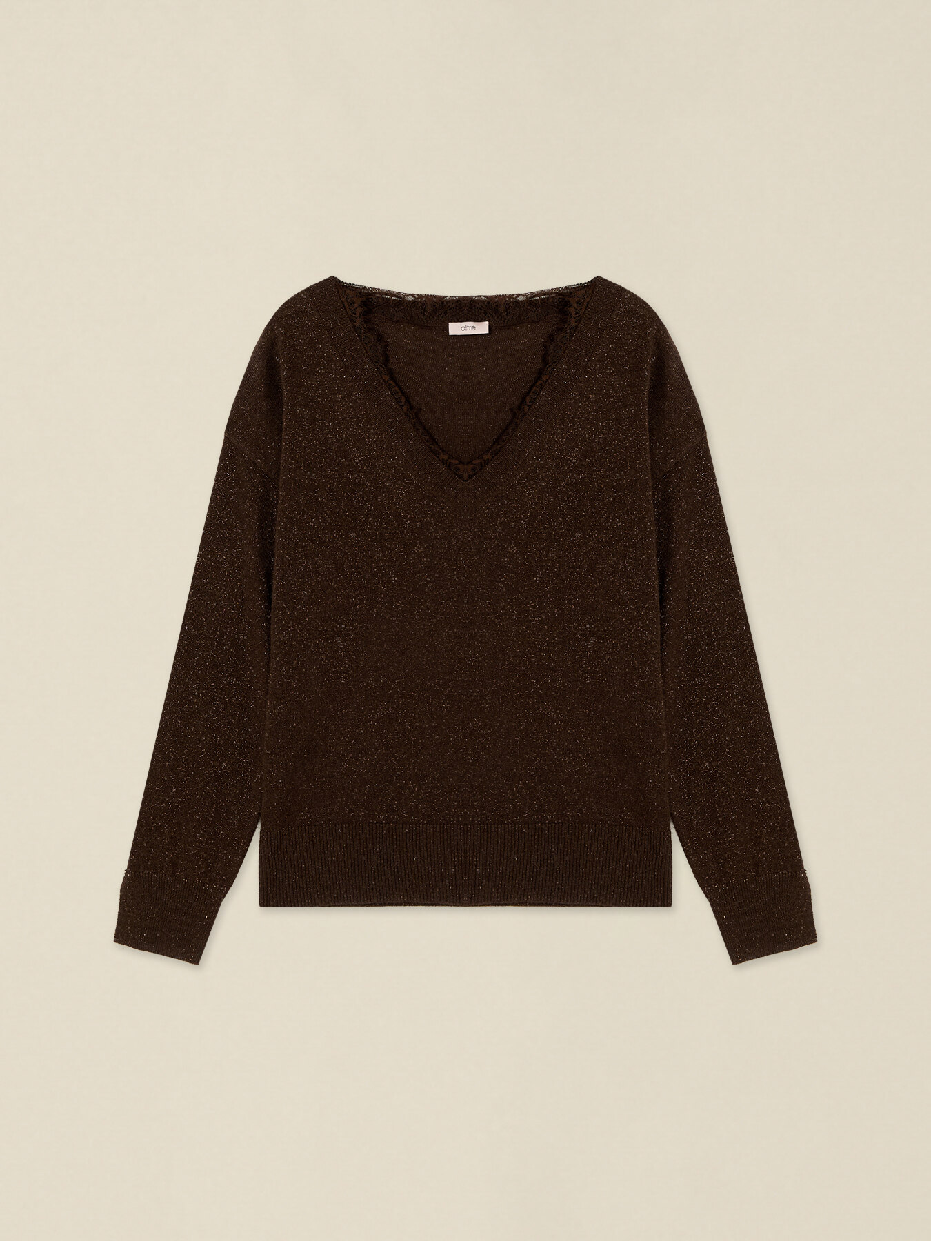 Lurex wool-blend knit top with lace image number 3