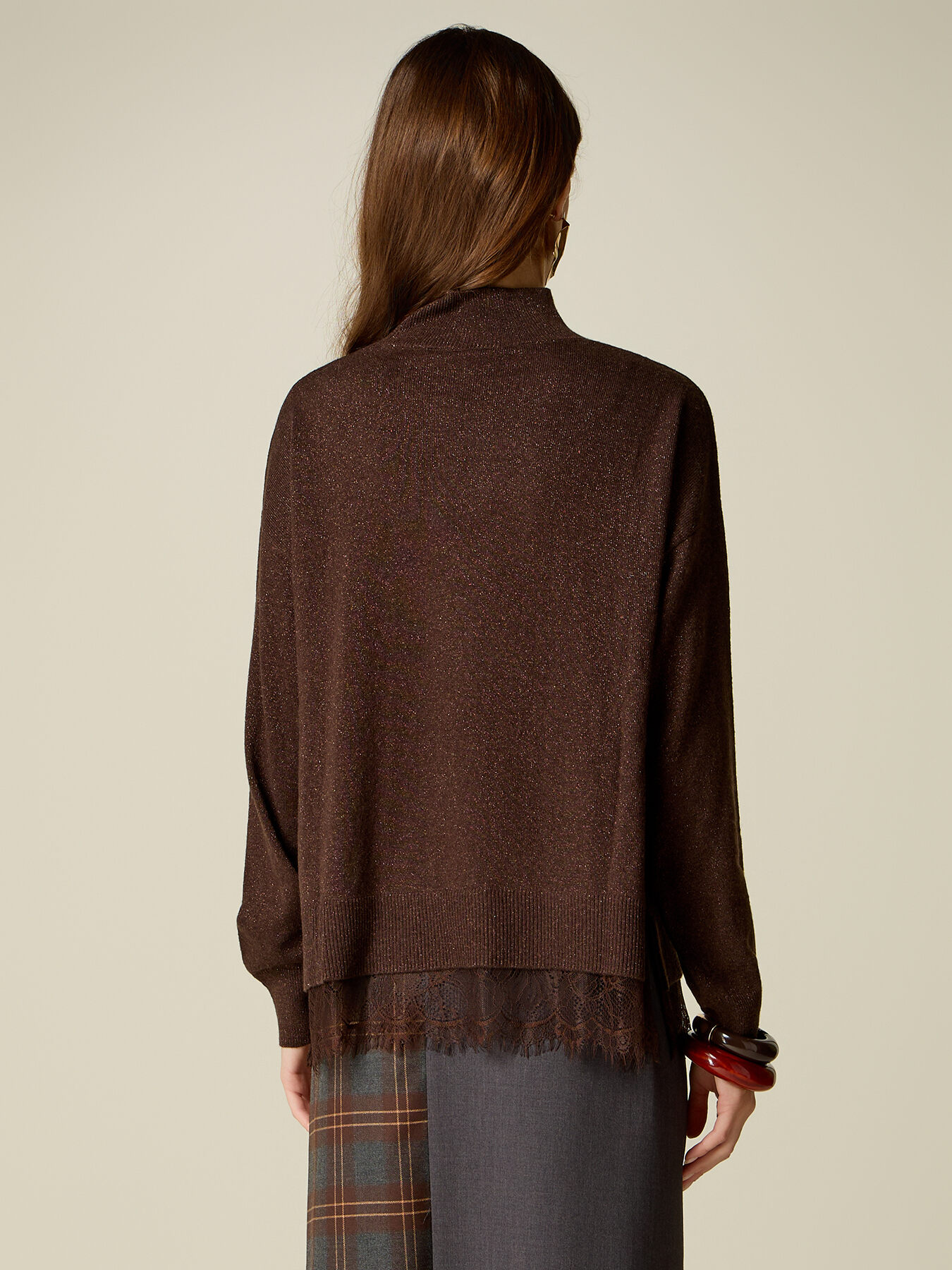 Rollkragenpullover aus Lurex-Wollmischung mit Spitze image number 1
