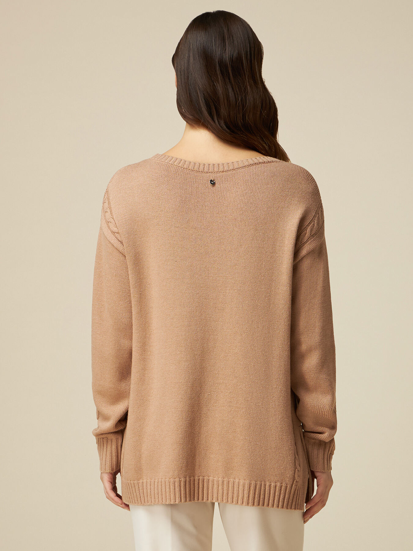 Cashmere blend sweater with cable pattern image number 1