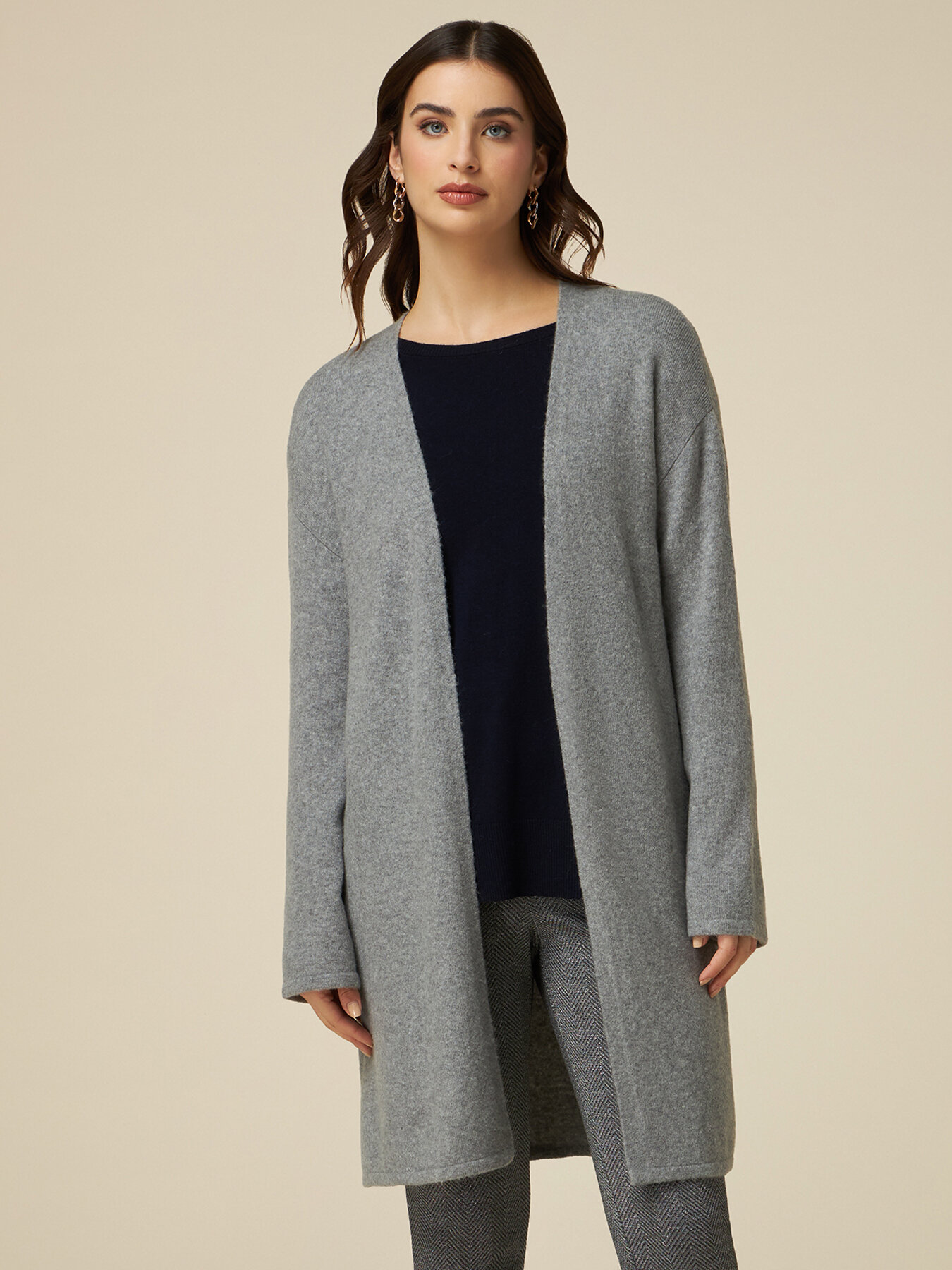 C&aacute;rdigan largo de mezcla de lana image number 0