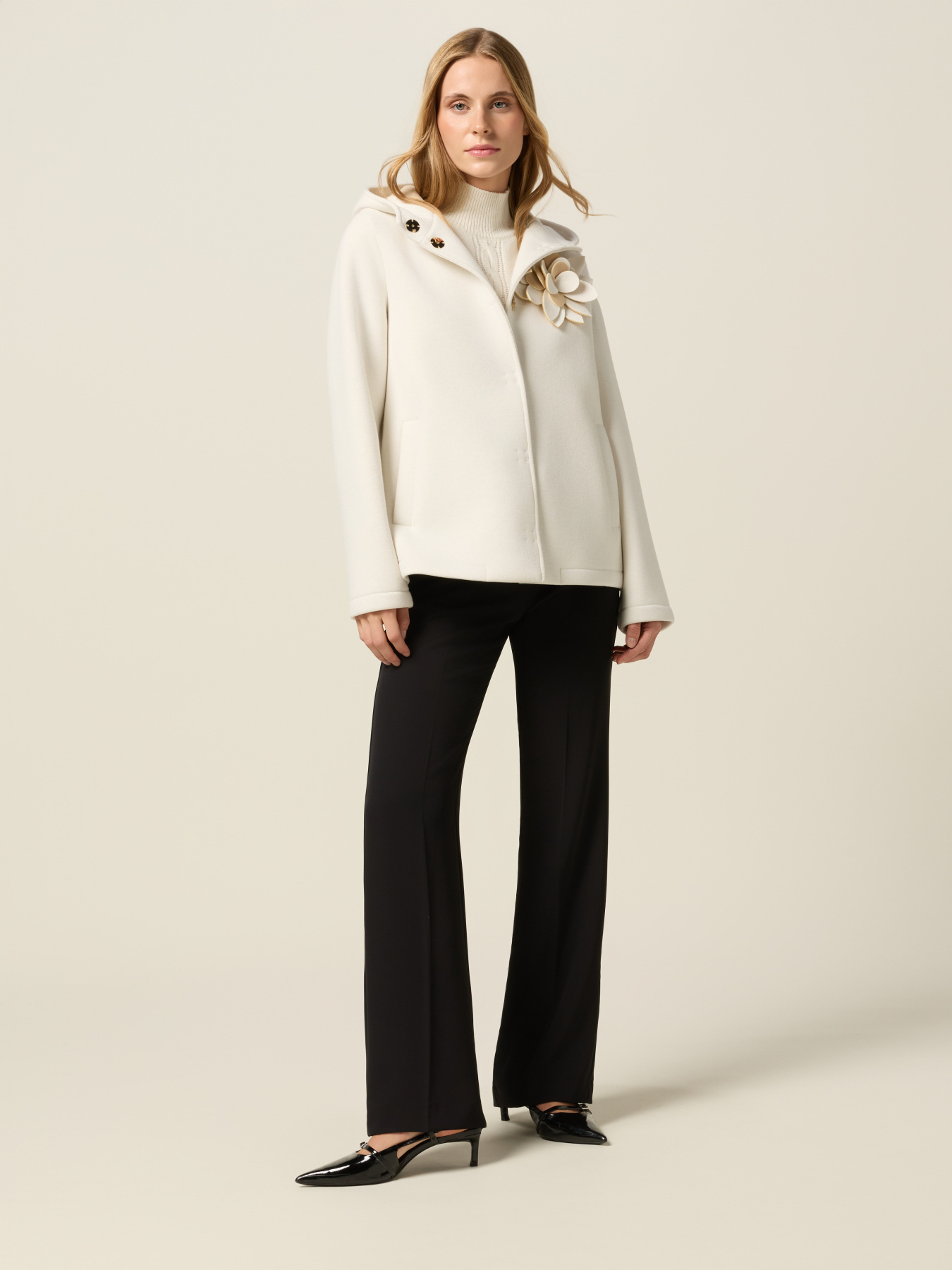 Short coat in scuba fabric with brooch image number 3