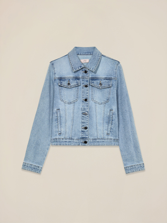 Denim jacket with micro crystals