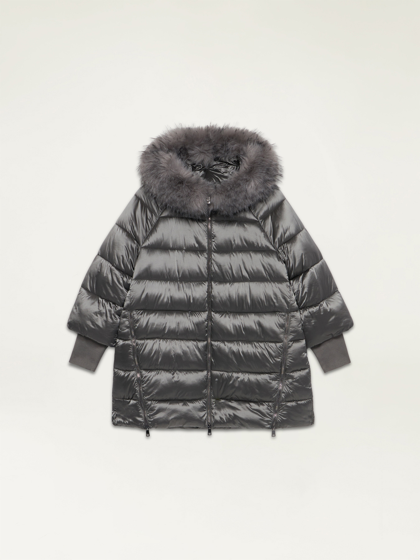 Midi down jacket with hood and cuffs image number 3