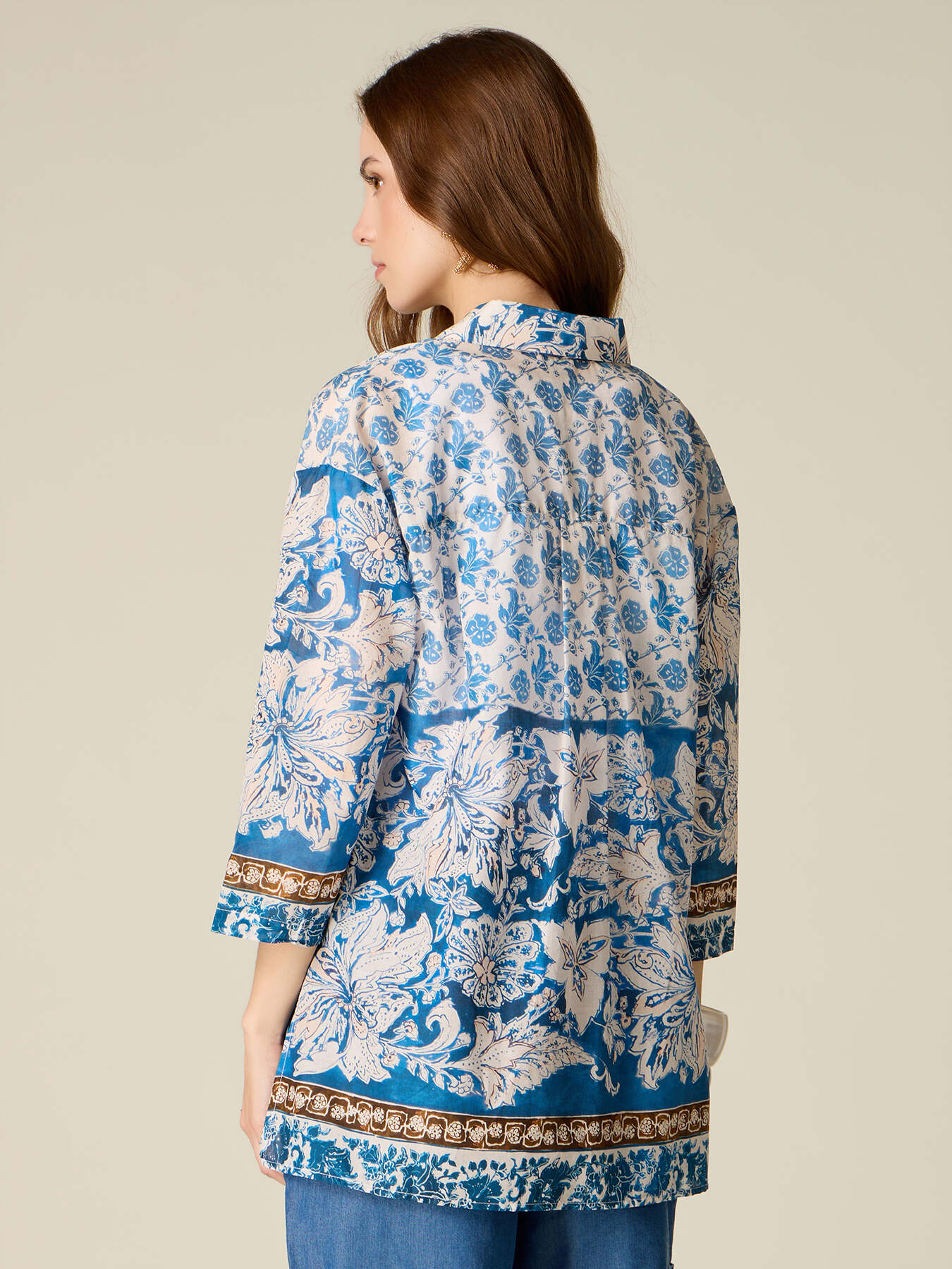 Patterned cotton muslin shirt image number 1