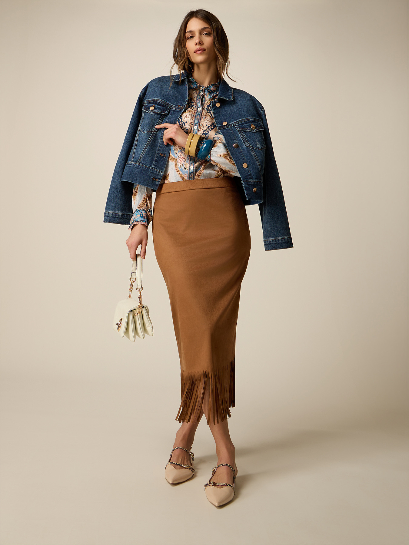 Fustă creion cu franjuri image number 0