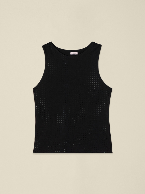 Top in jersey con micro cristalli