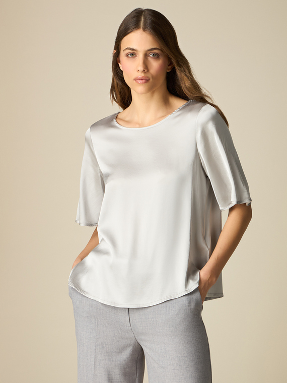 Short-sleeved satin blouse