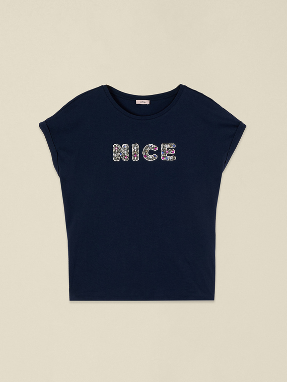 T-shirt in cotone con patch gioiello
