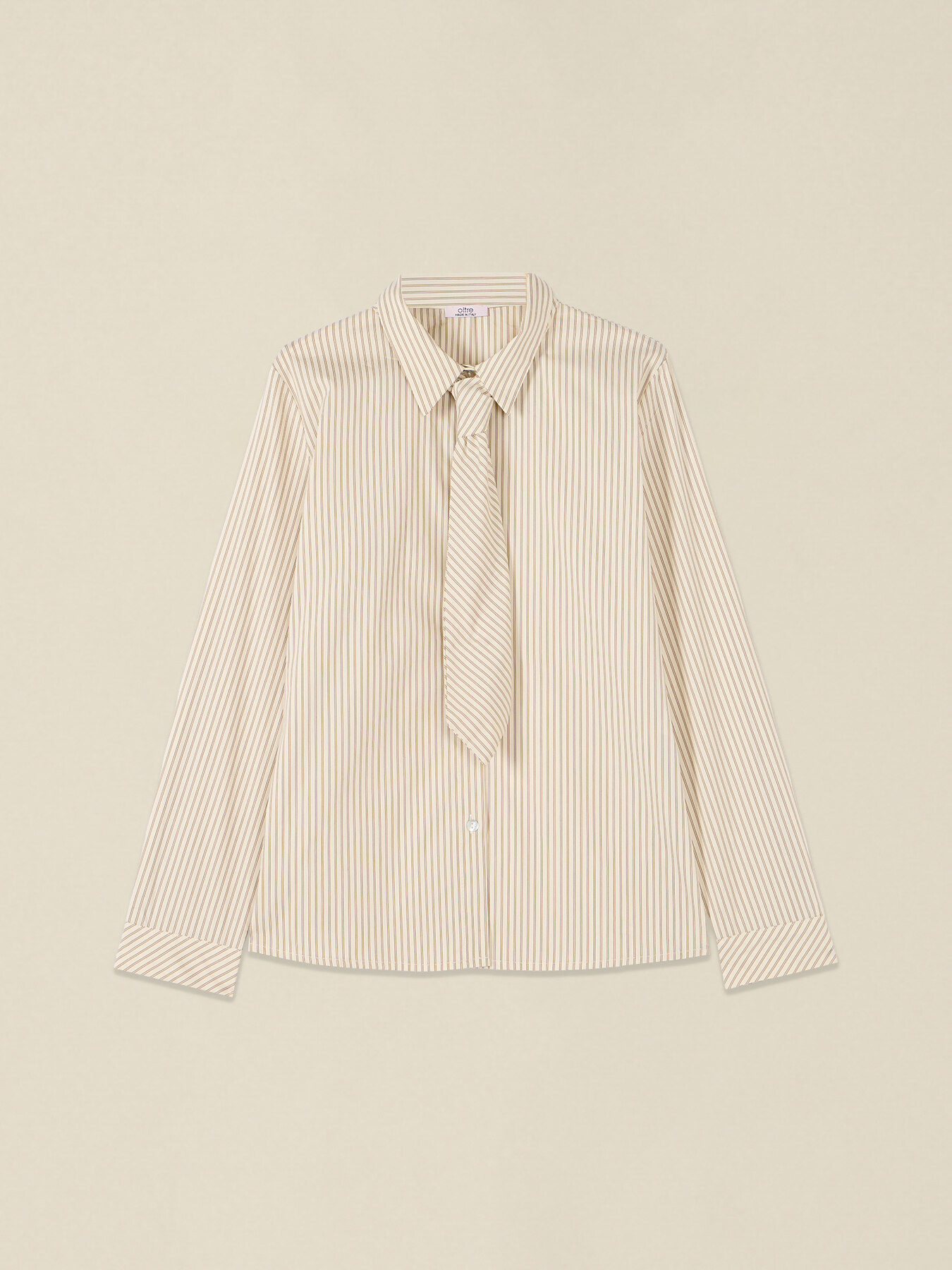 Striped cotton shirt with tie image number 3