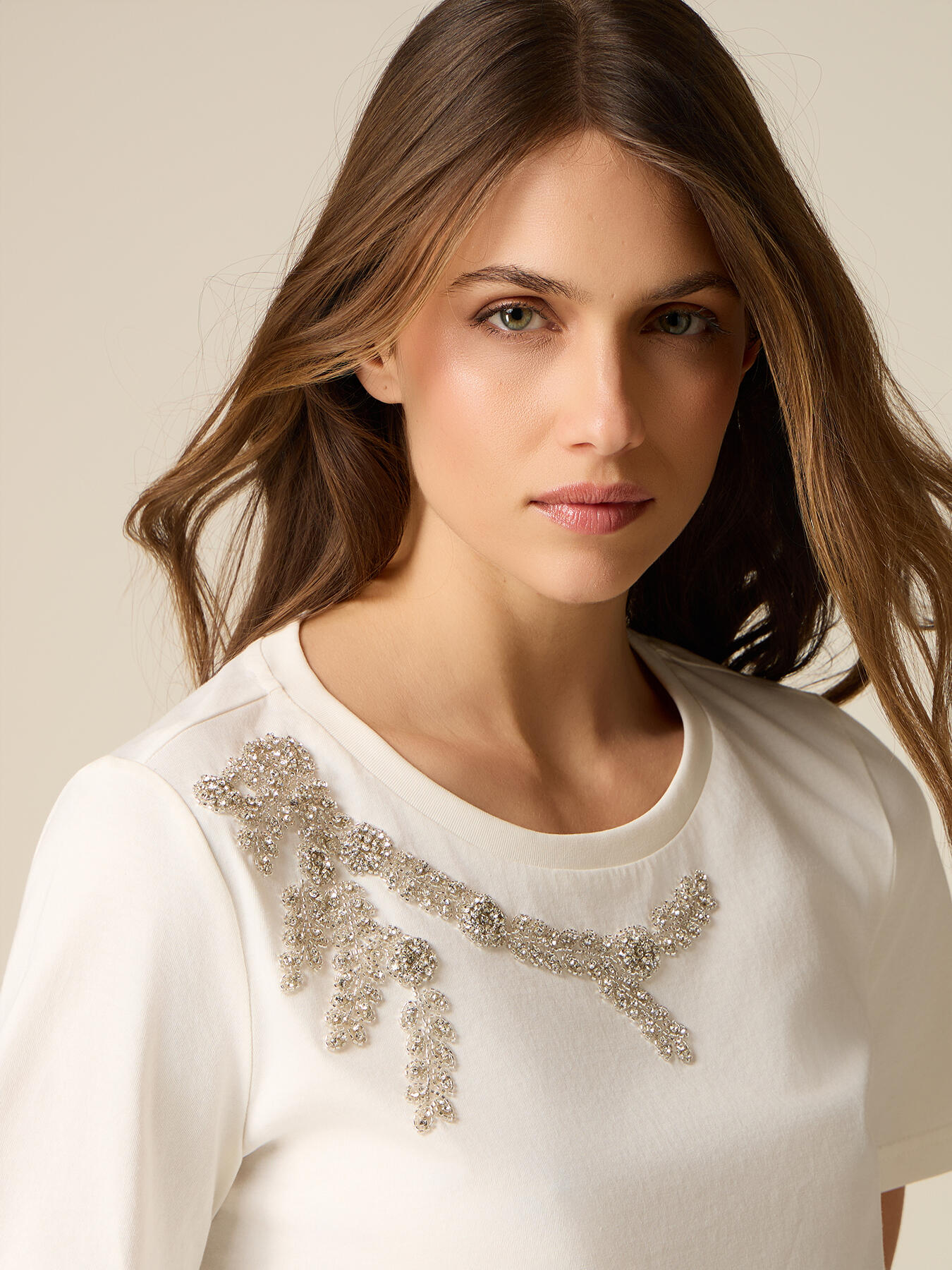 T-shirt en coton avec broderie bijou image number 2