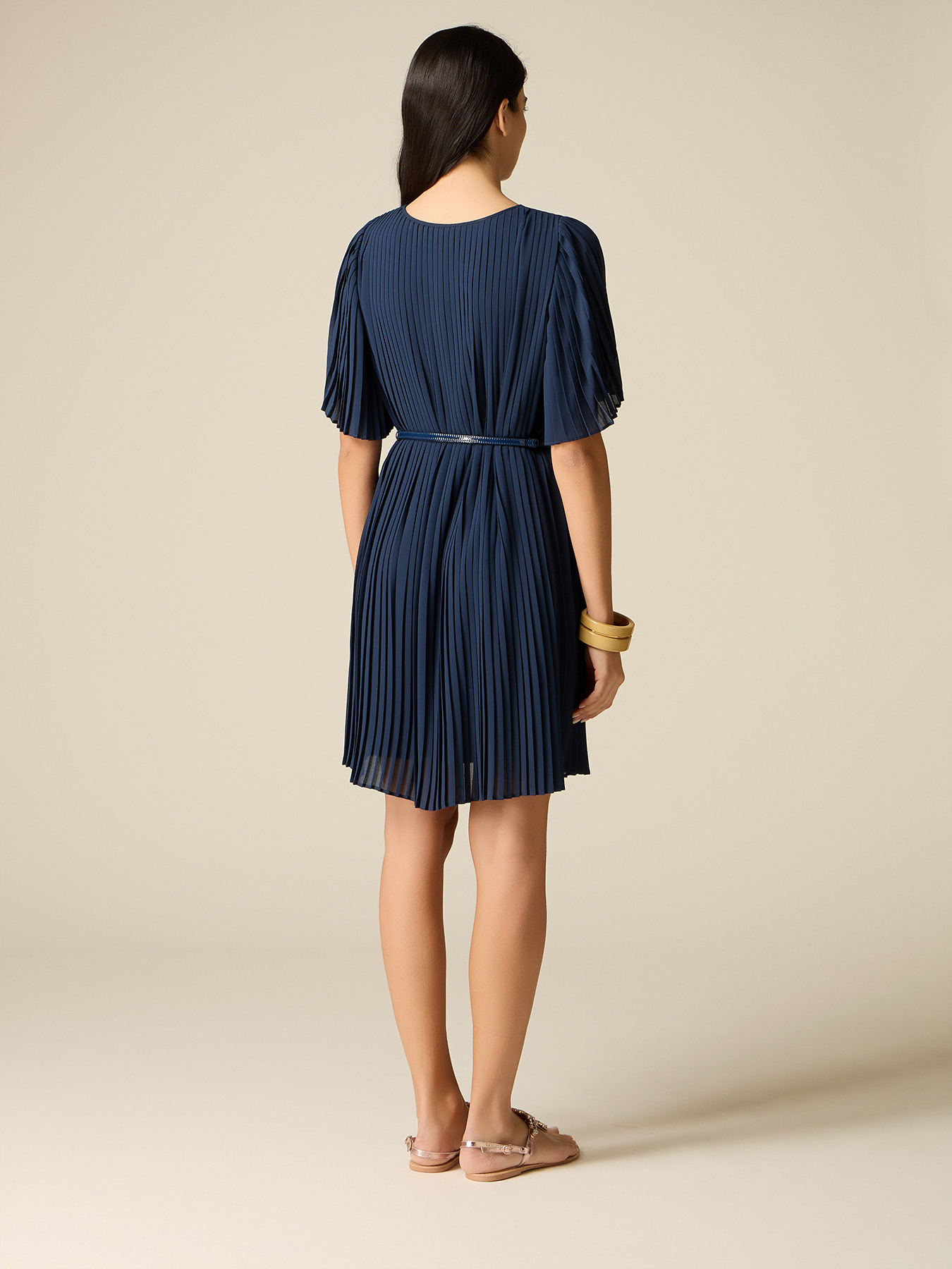 Vestido corto en georgette plisado image number 1