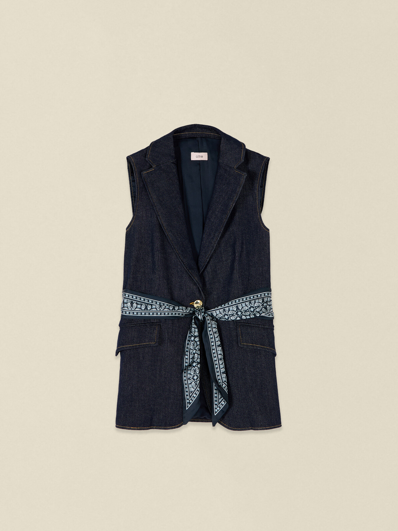 Gilet in denim con cintura foulard image number 3
