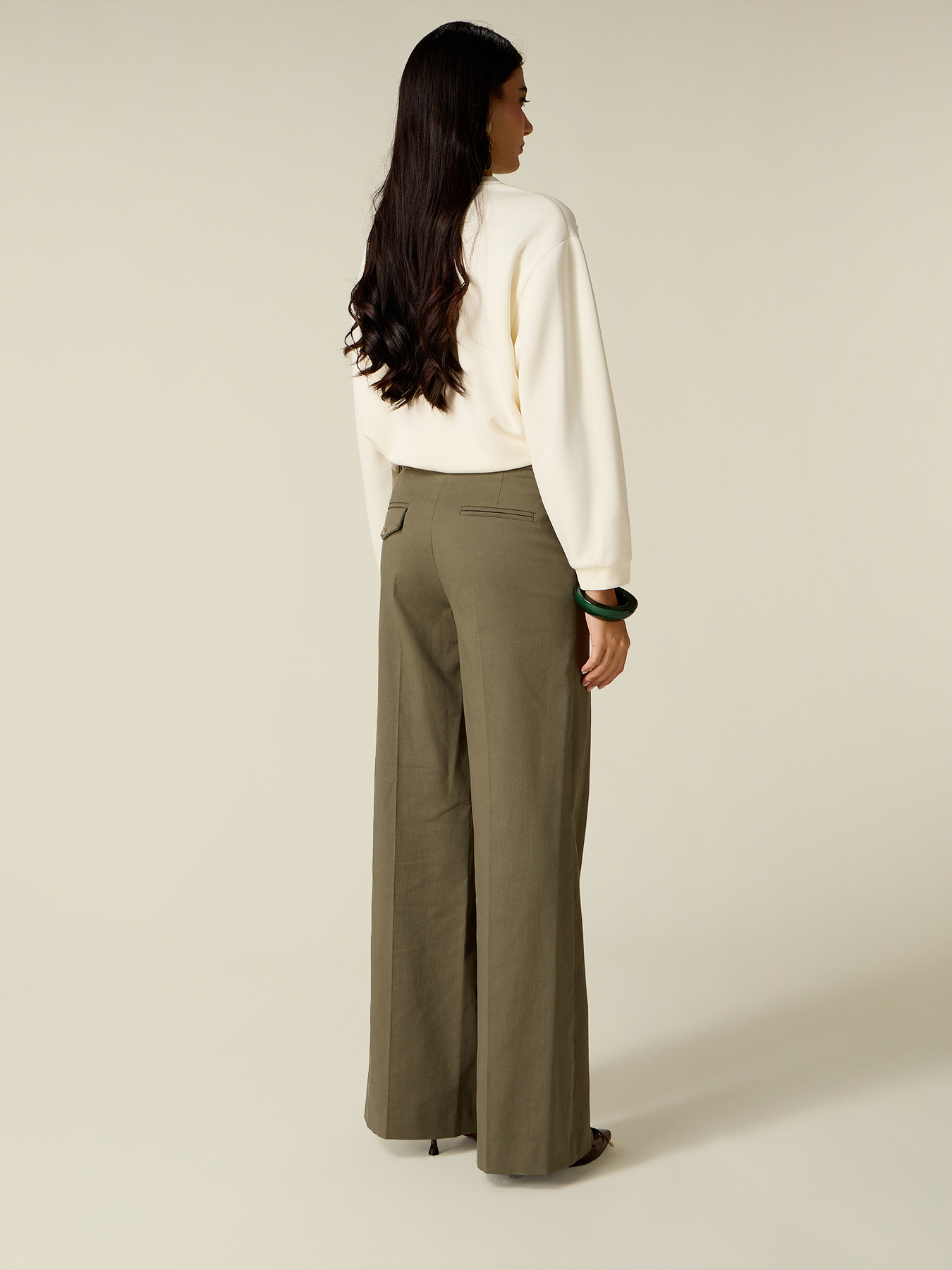 Wide-leg trousers in cotton blend twill image number 1