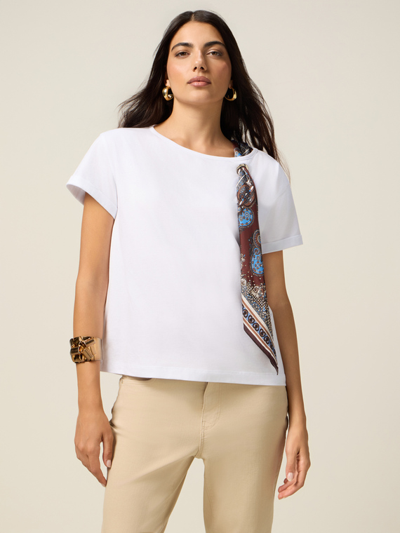 T-shirt with decorative scarf