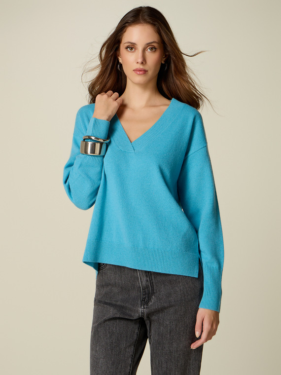 V-Ausschnitt-Pullover aus Woll-Kaschmir-Mischung