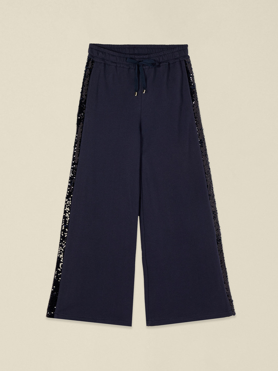 Palazzo pants in sweatshirt fabric with sequins