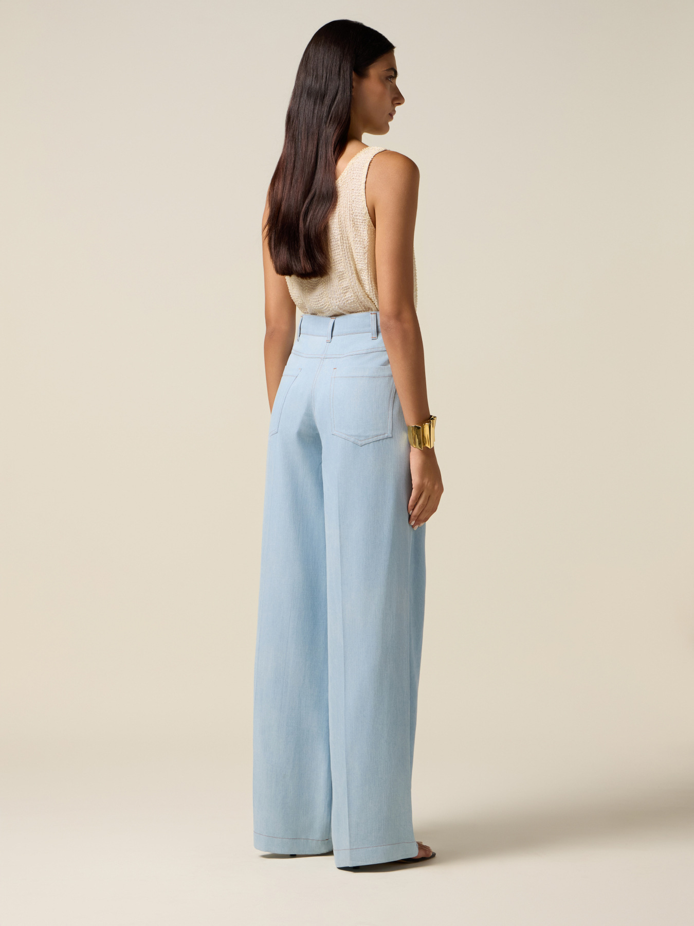 Pantaloni palazzo in tencel effetto denim image number 1