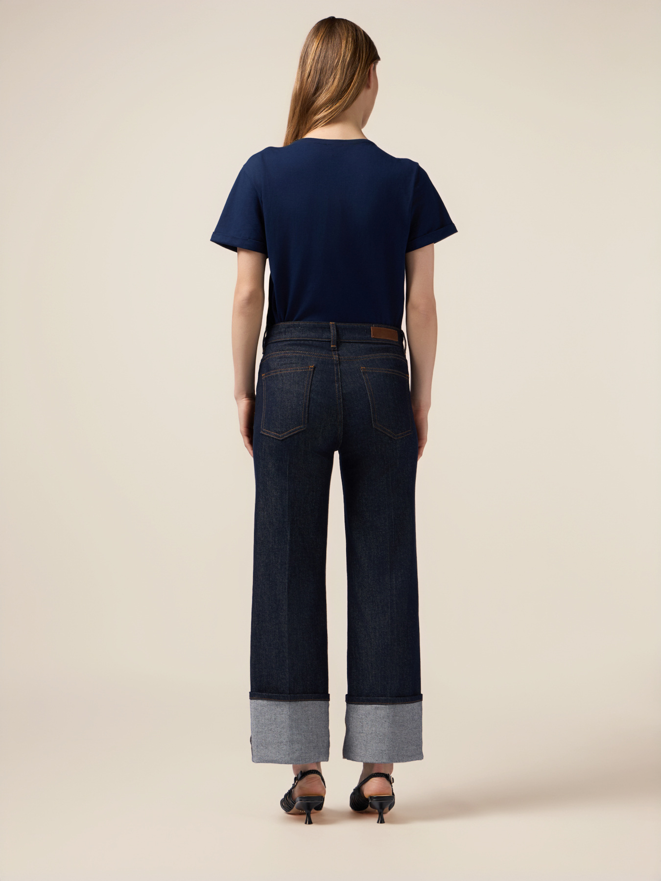 Wide-leg denim jeans with jeweled buckle image number 1