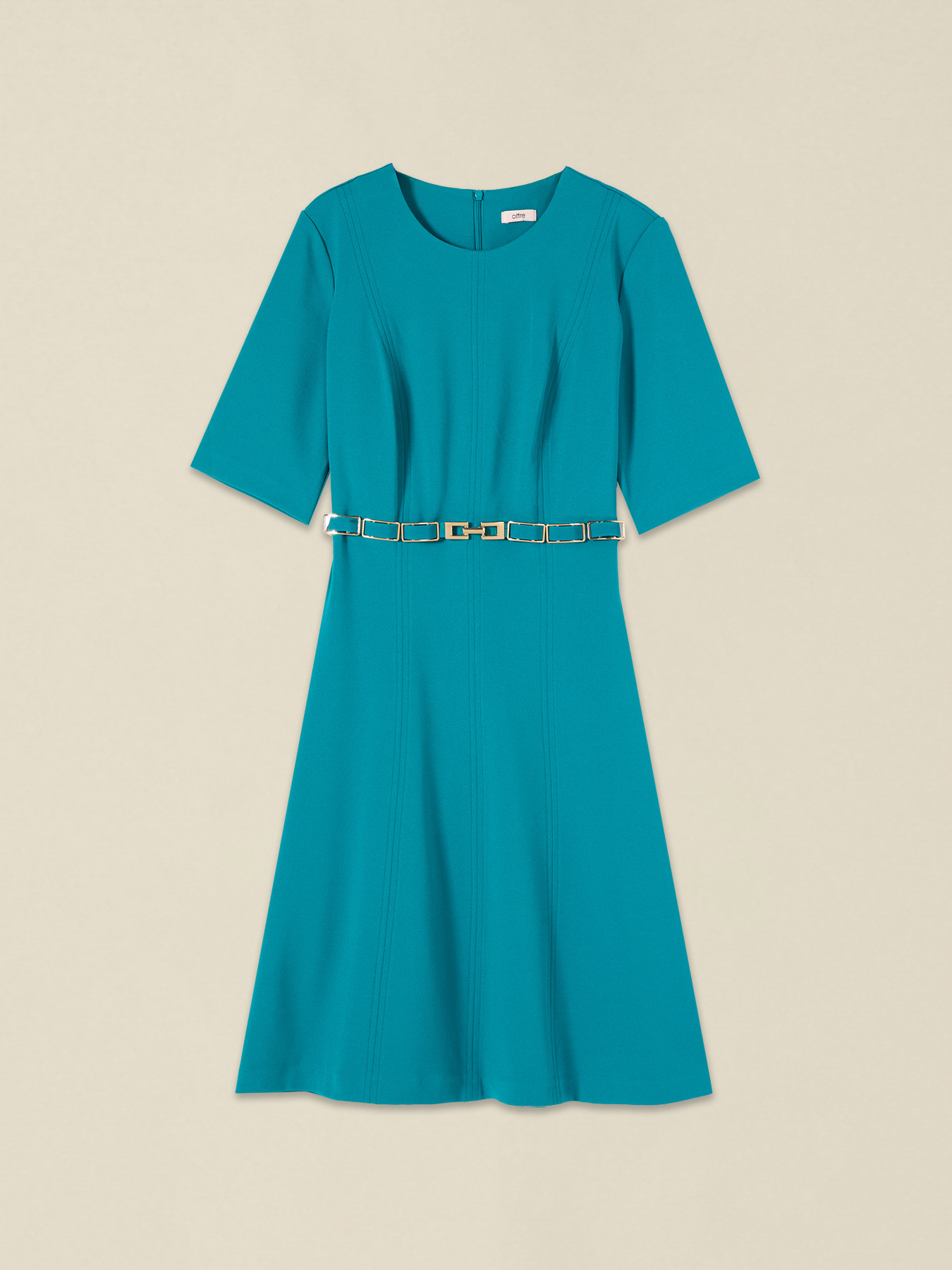 Flared dress with metal belt image number 3