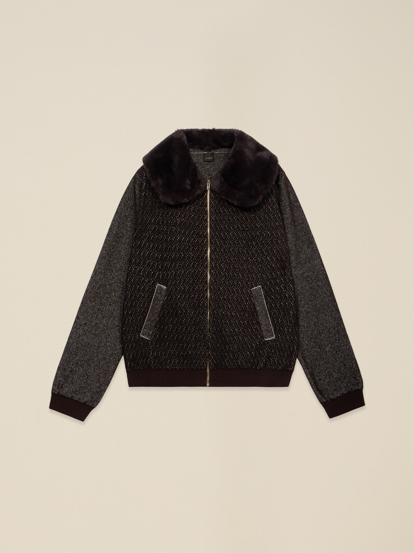 Bomber in maglia misto lana con colletto effetto peluche image number 3