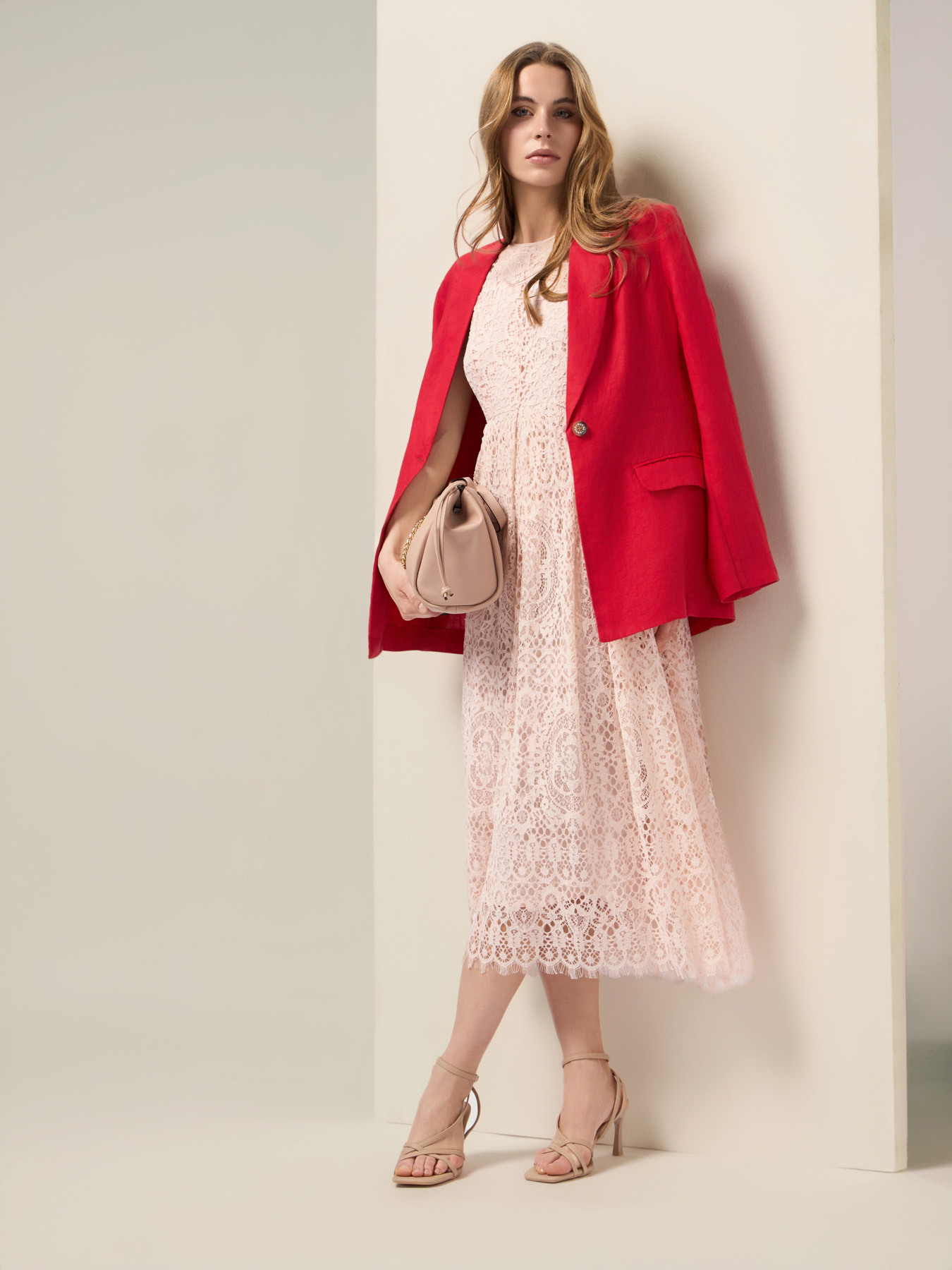 Rochie midi din dantelă amestec de bumbac image number 3