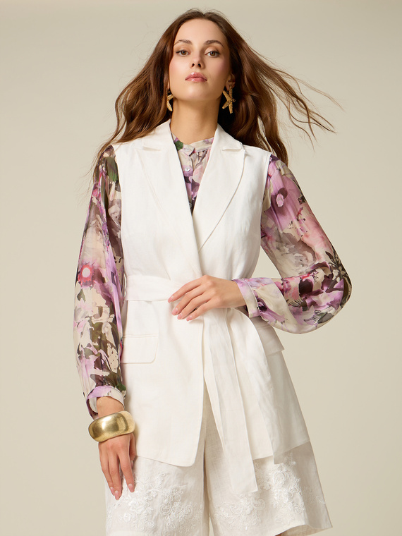 Tailored linen vest with belt