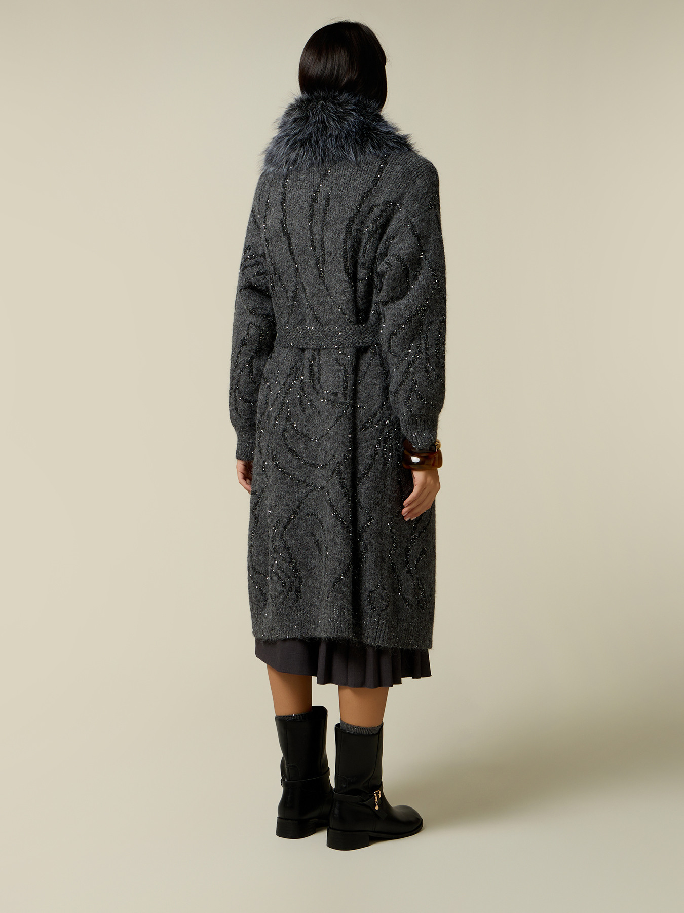 Knit coat with sequin embroidery image number 1
