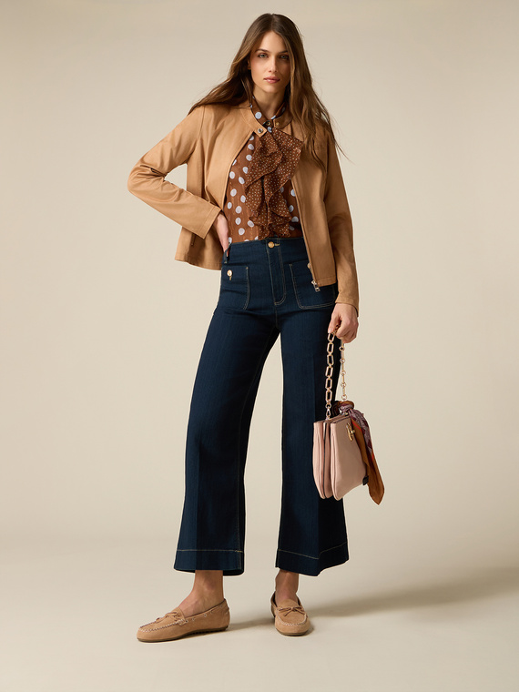 High-waisted cropped jeans with embellishments
