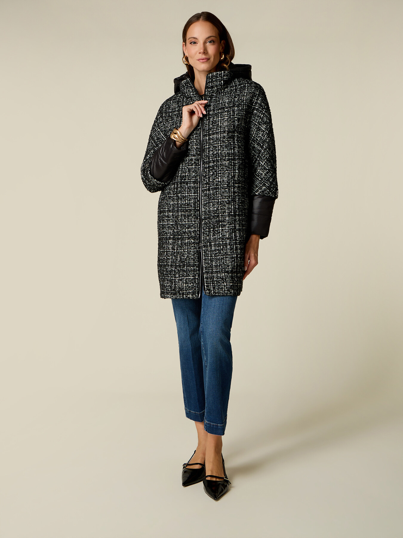 Parka en tweed avec d&eacute;tails matelass&eacute;s image number 0