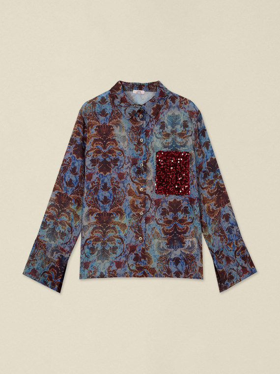 Patterned shirt with sequin pocket