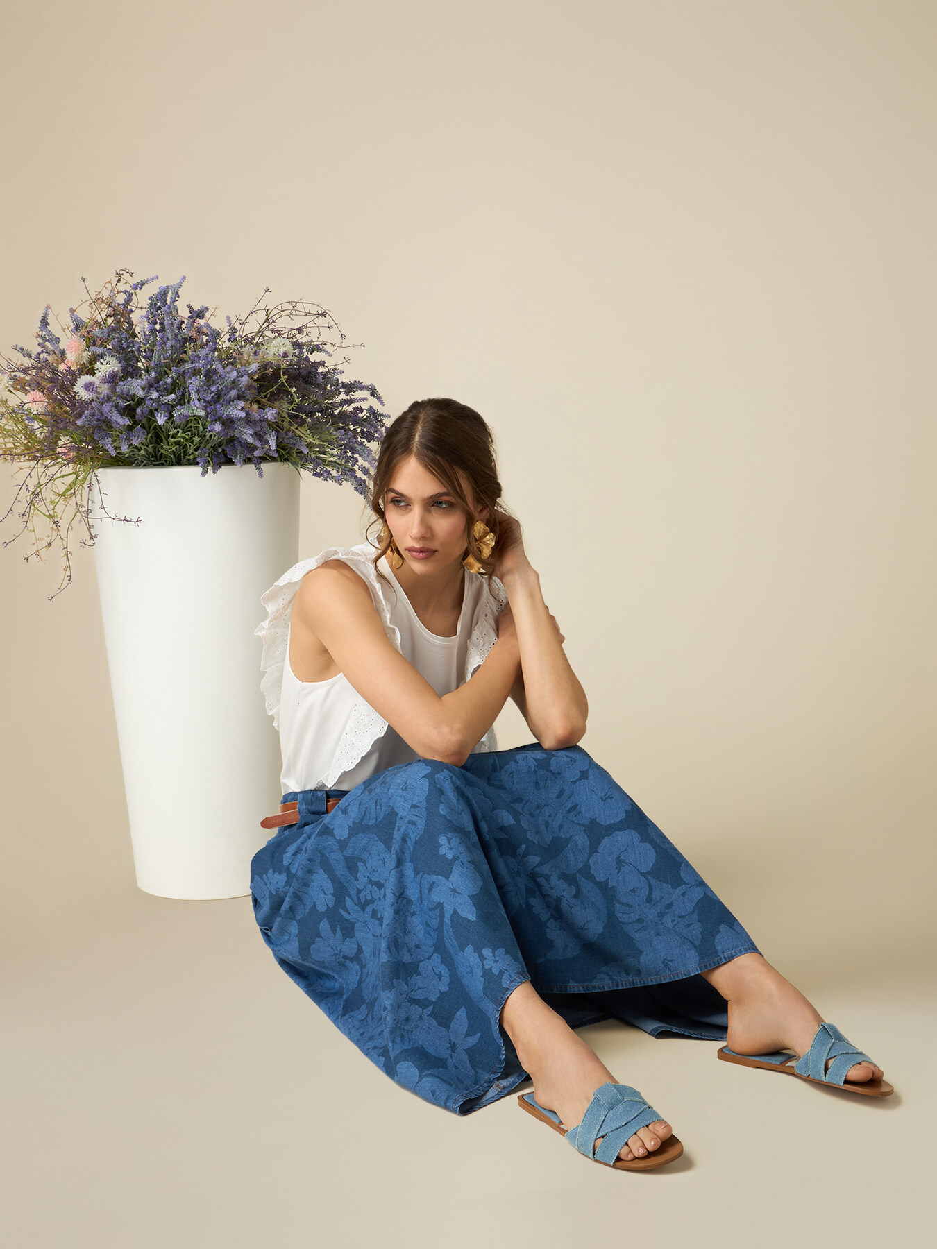 Gonna midi effetto denim fantasia image number 0