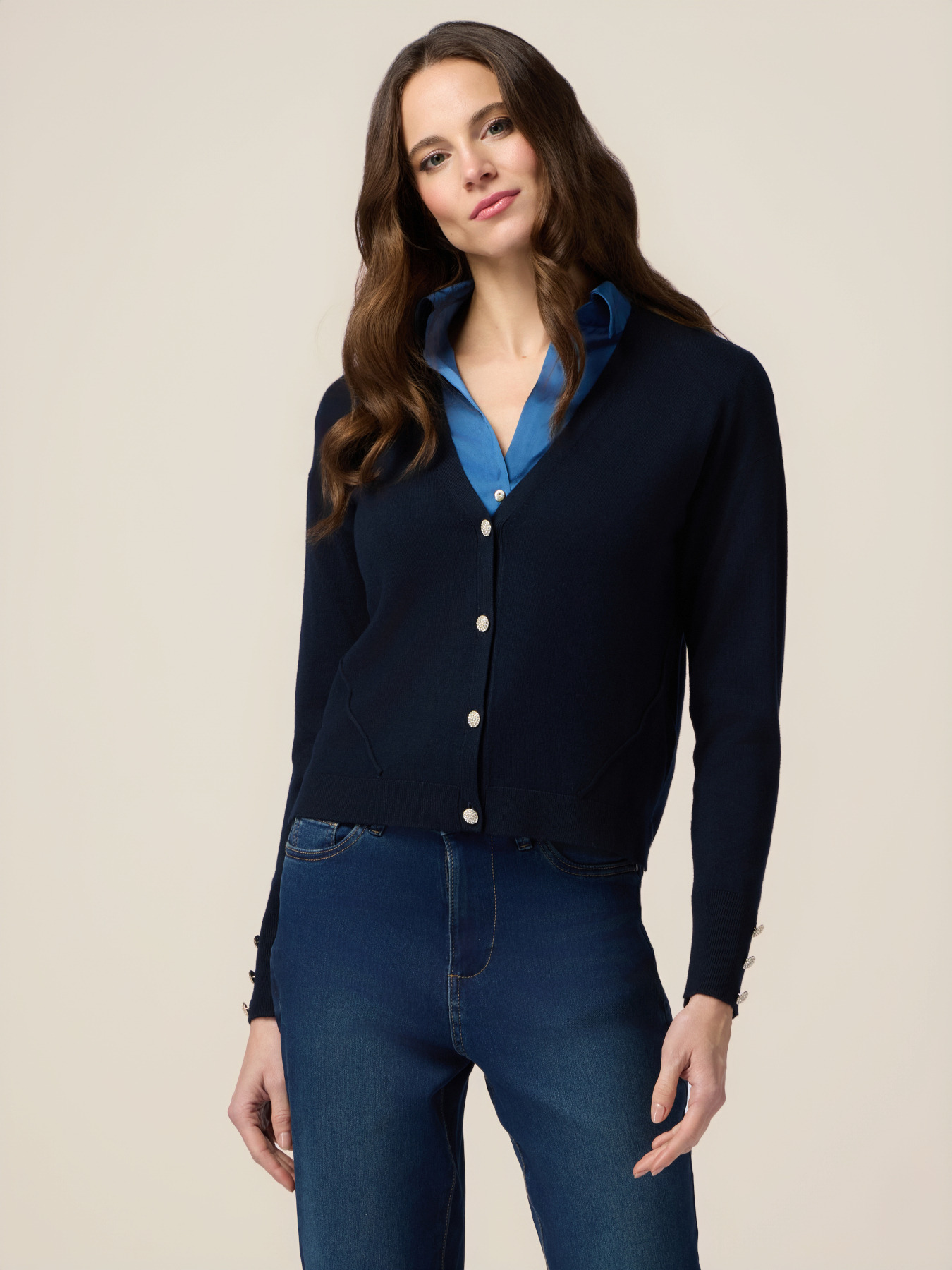 Cardigan din amestec de v&acirc;scoză cu nasturi bijuterie image number 0