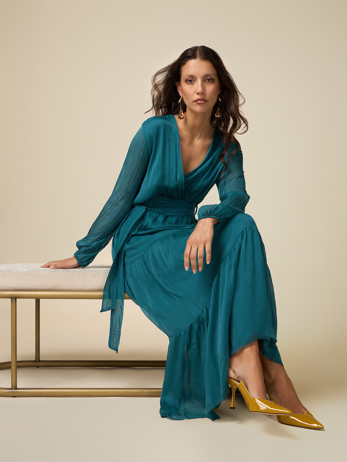 Langes Kleid aus Seide/Viskose image number 3